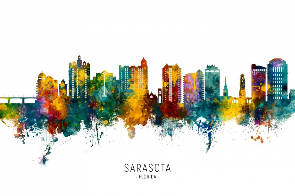 Vibrant Sarasota Skyline by Michael Tompsett — canvas wall art