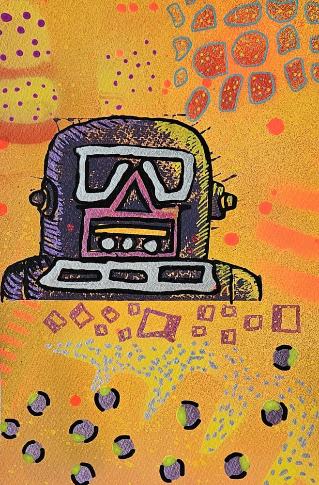 Colorful Retro Robot by Olea Huuska — canvas wall art