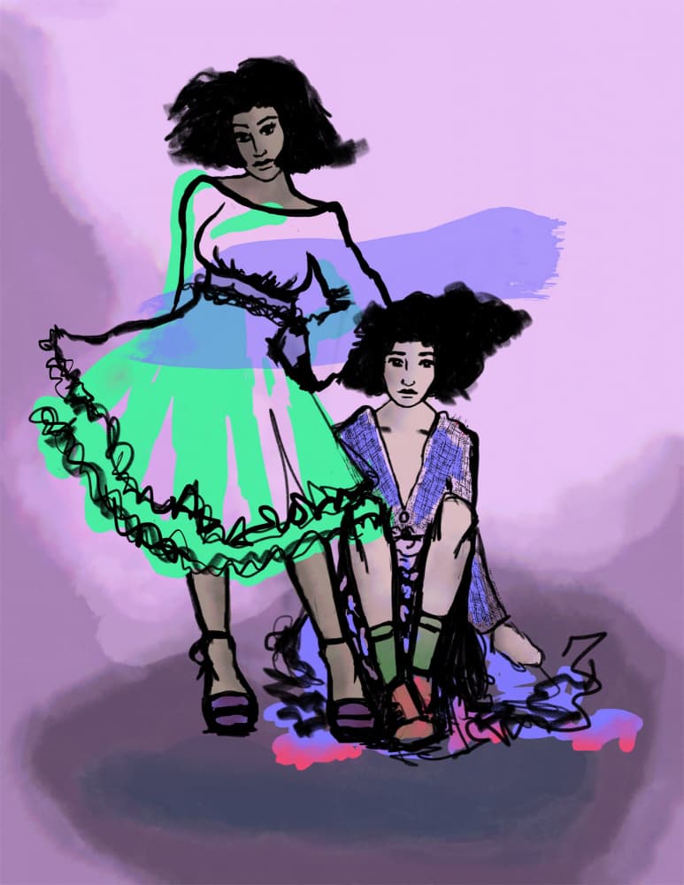 Fashionable Pensive Women by Michele Frechette — canvas wall art