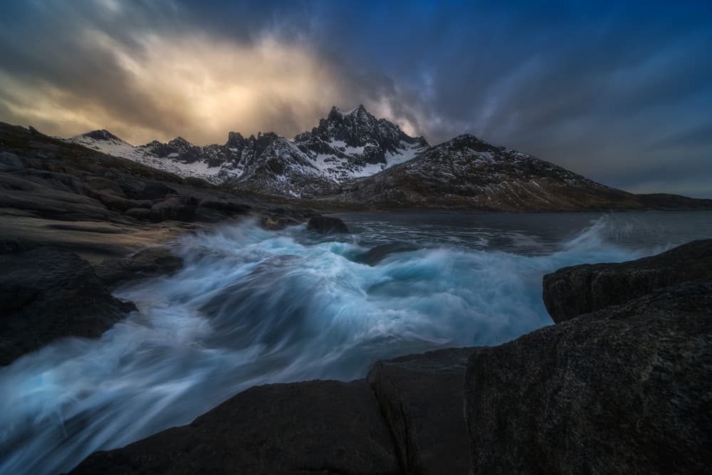 Majestic Peaks Crashing Waves by Carlos Gonzalez — canvas wall art
