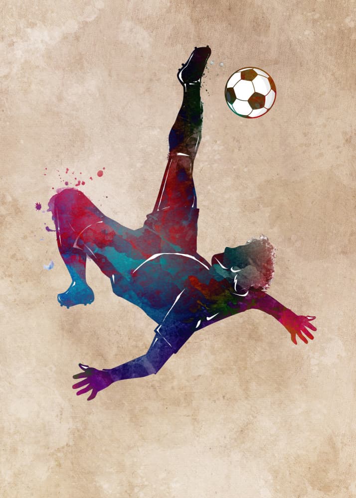 Vibrant Soccer Bicycle Kick by Justyna Jaszke — canvas wall art