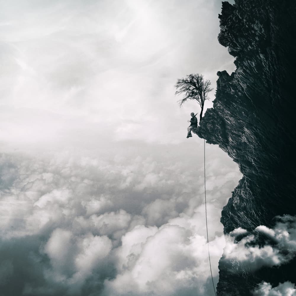 Climber Above Clouds by Hari Sulistiawan — canvas wall art