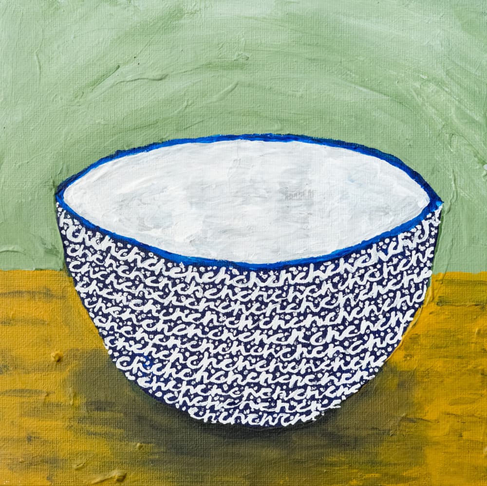 Patterned Blue Bowl by Dale Hefer — canvas wall art
