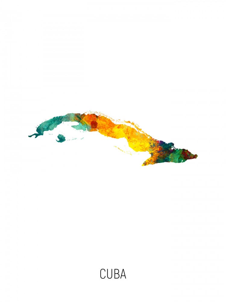 Colorful Cuba Map by Michael Tompsett — canvas wall art