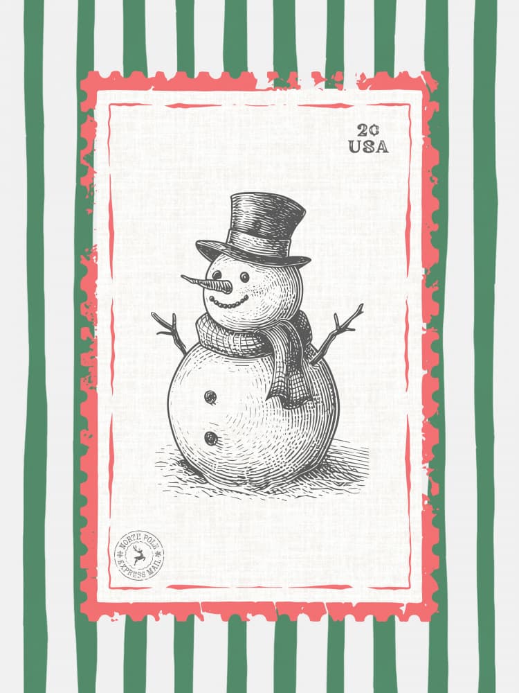 Happy Snowman Stamp by Jolly and Dash — canvas wall art