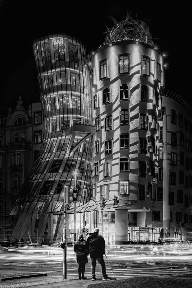 Prague Modern Architecture Night by Eiji Yamamoto — canvas wall art