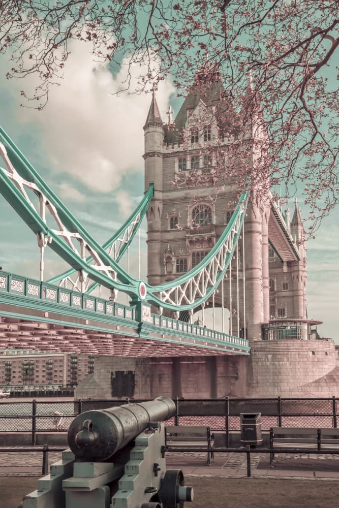 Tower Bridge Cannon View by Melanie Viola — canvas wall art