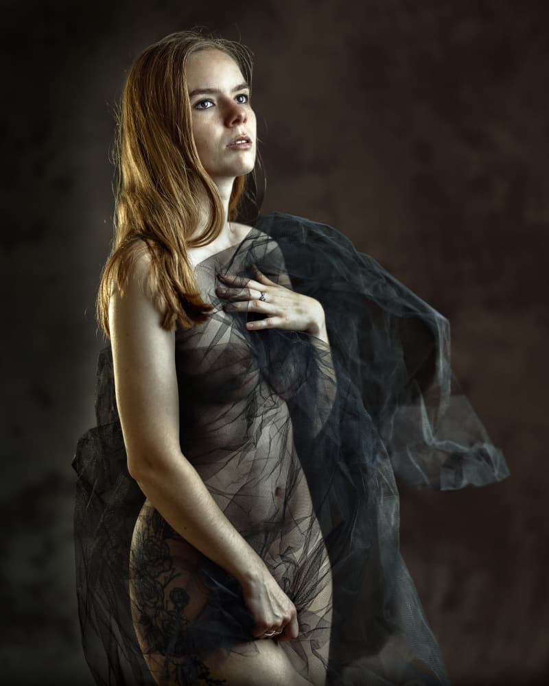 Pensive Woman Sheer Drape by Franky De Meyer — canvas wall art