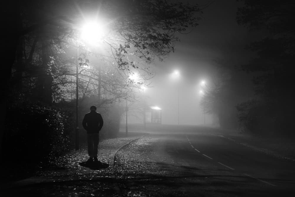 Lone Figure Foggy Night by Peter Davidson — canvas wall art