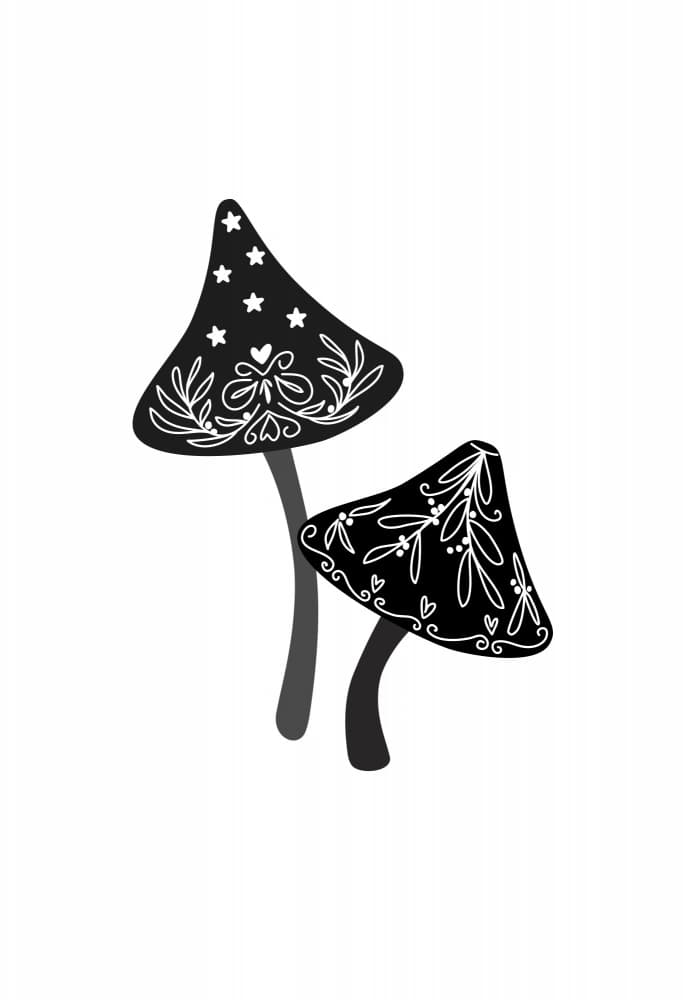 Whimsical Black Mushrooms by Rosana Laiz Blursbyai — canvas wall art
