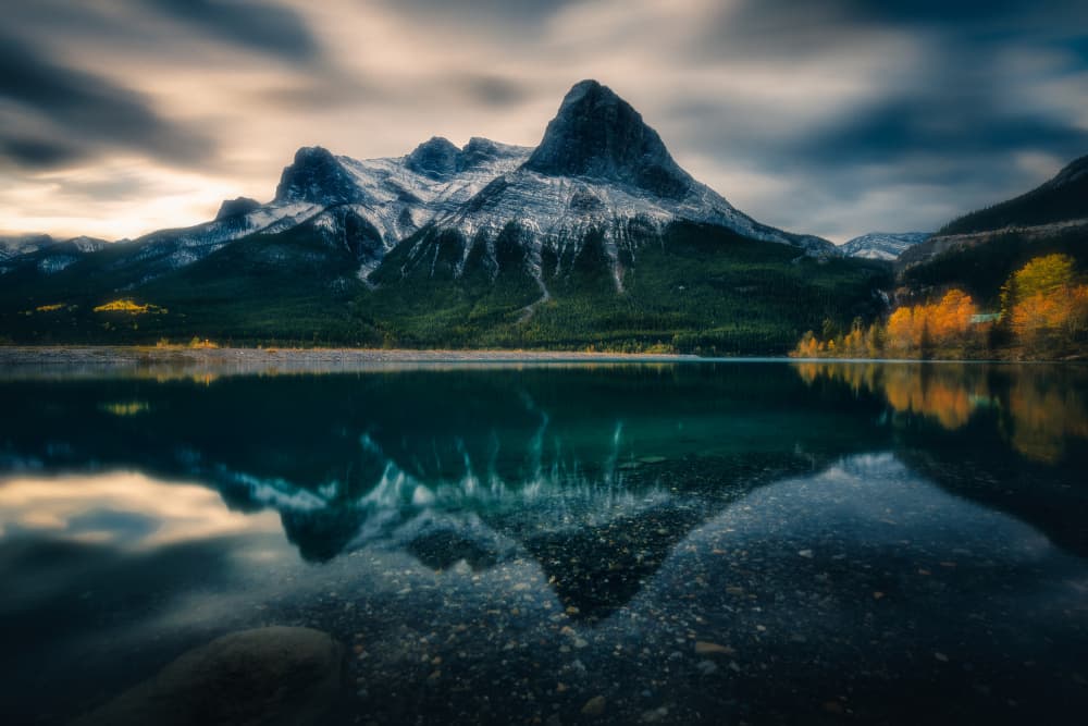 Snowy Mountain Lake Reflection by Alex Zhao — canvas wall art