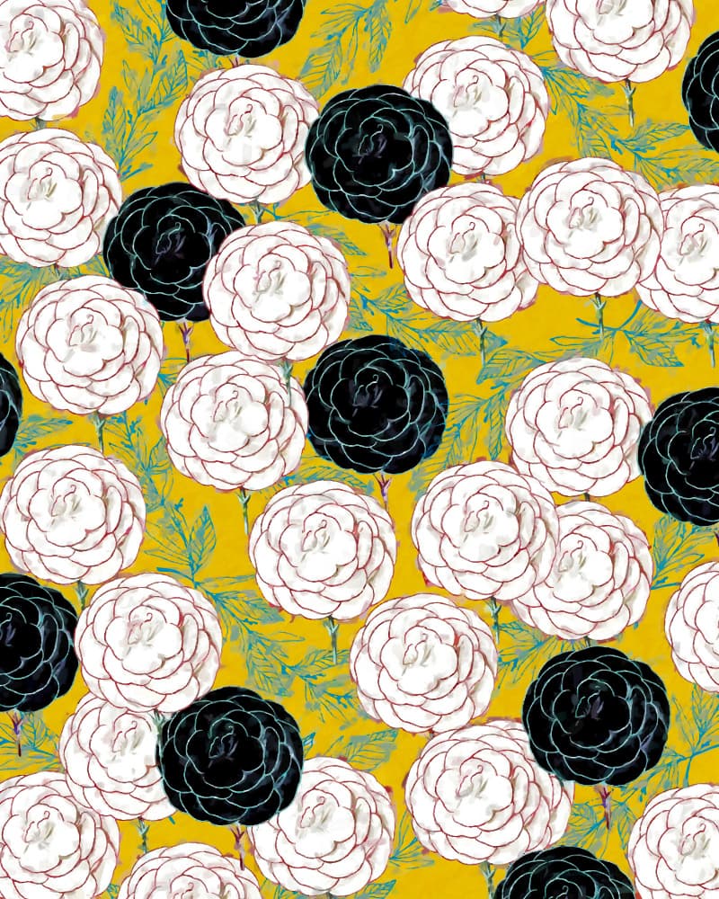 Striking Camellia Floral Design by Uma Gokhale — canvas wall art