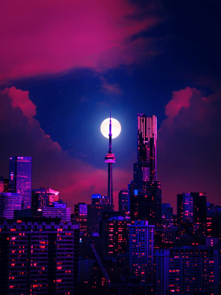 Purple City Night Glow by Ritvik takkar — canvas wall art