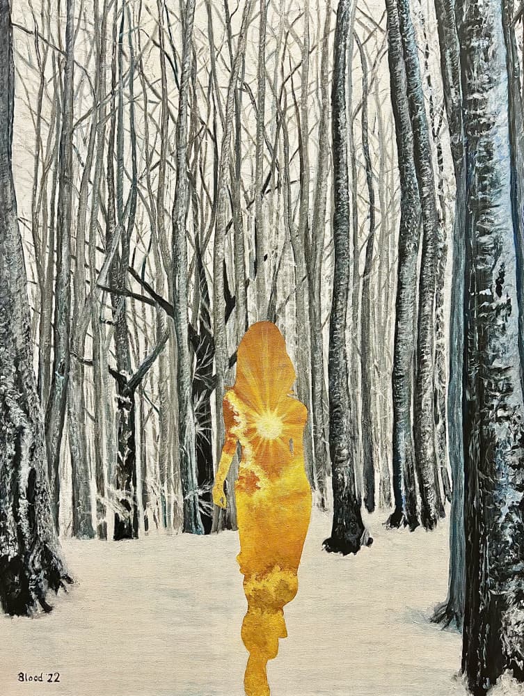Golden Woman in Winter Forest by Tom Blood — canvas wall art