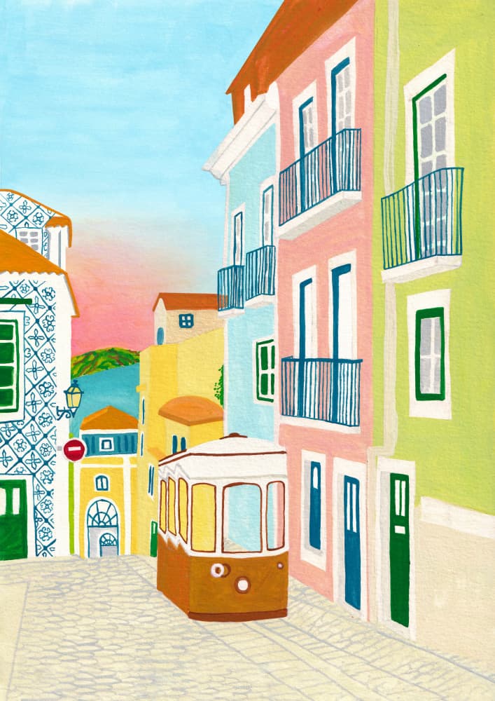 Lisbon Tram Street by zarish chaudhry — canvas wall art