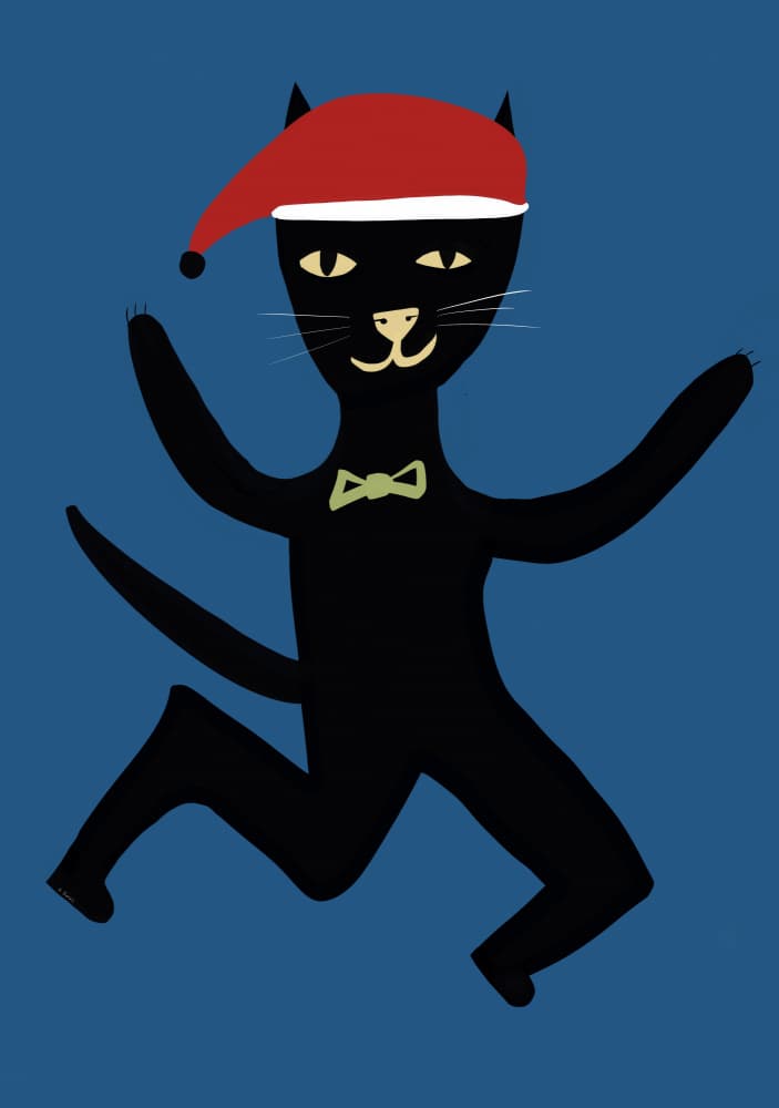 Dancing Christmas Cat by Sharyn Bursic — canvas wall art