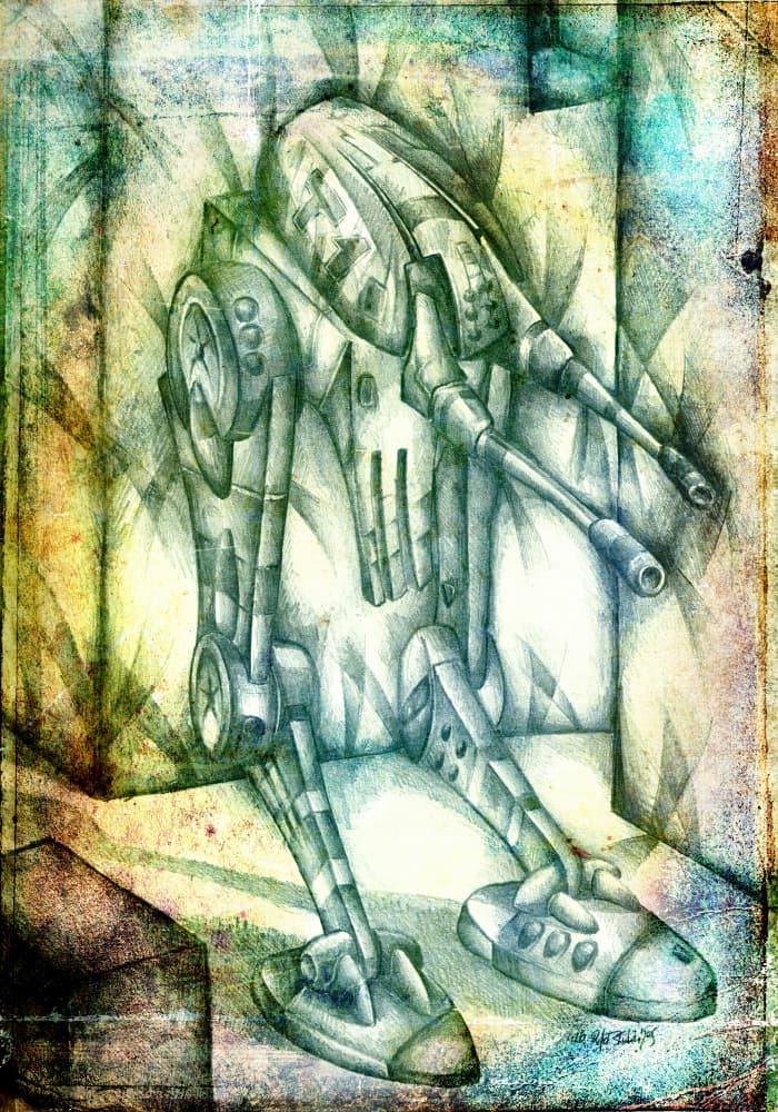 Sci-Fi Robot Illustration by Rafal Kulik — canvas wall art