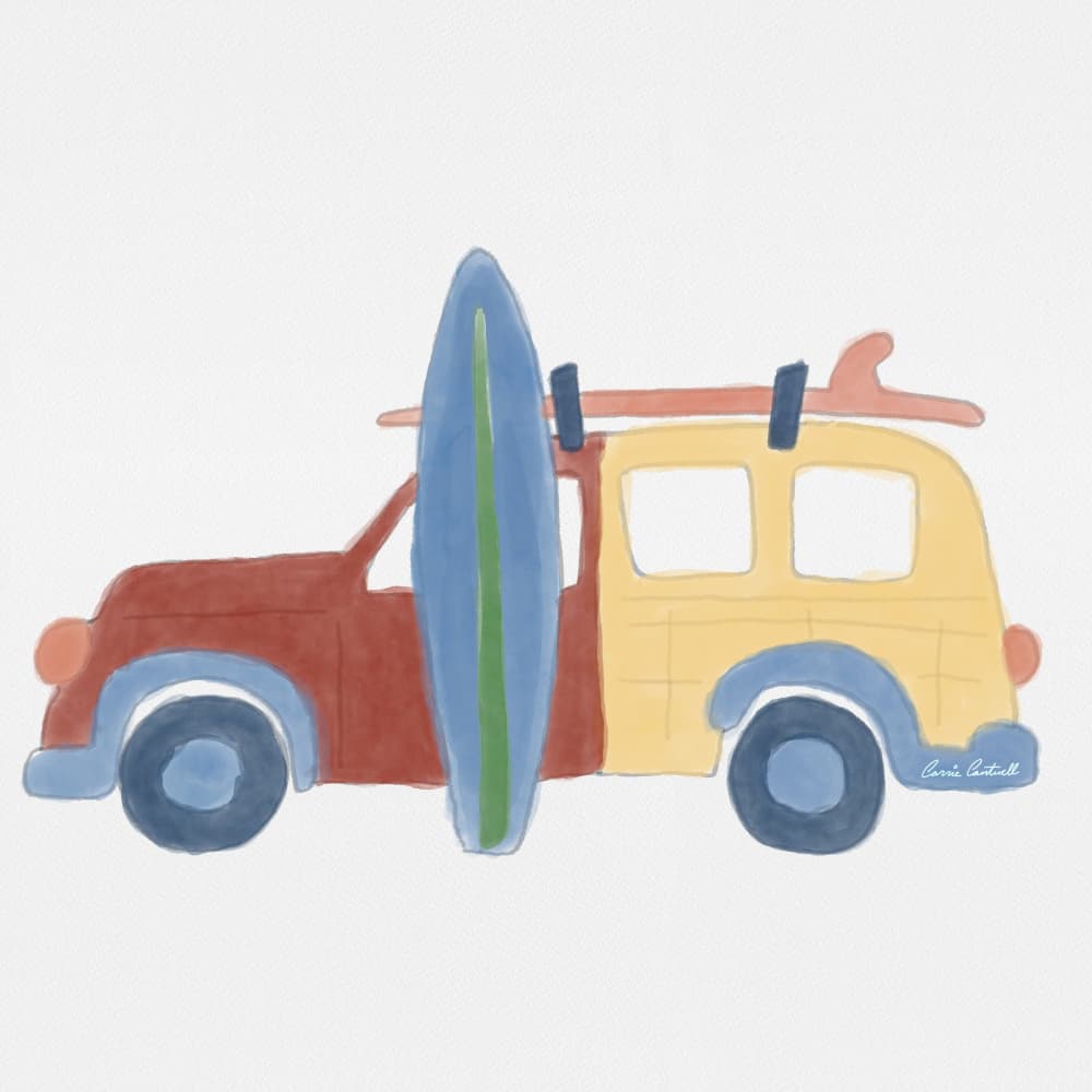 Retro Beach Surf Wagon by Carrie Cantwell — canvas wall art