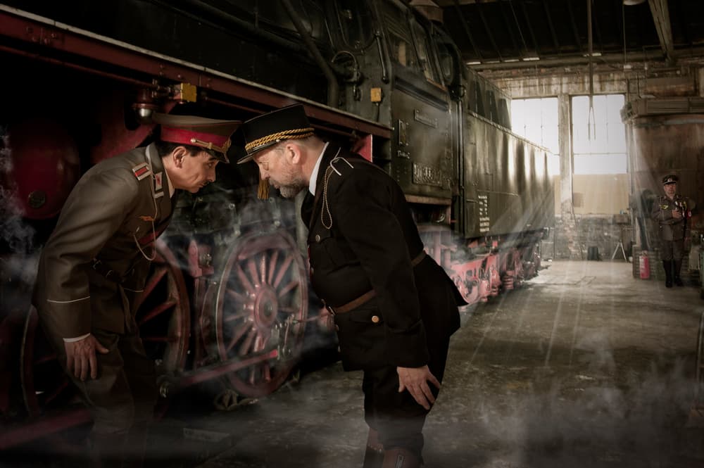 Vintage Steam Train Inspection by Christine von Diepenbroek — canvas wall art