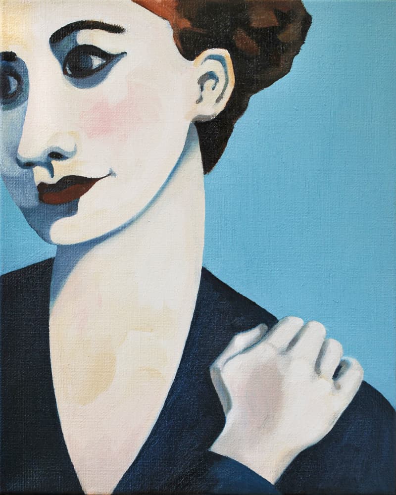 Pensive Blue Woman by Caroline Roberts — canvas wall art