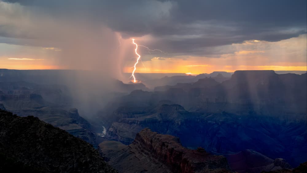 Lightning Strikes Grand Canyon by John J. Chen — canvas wall art