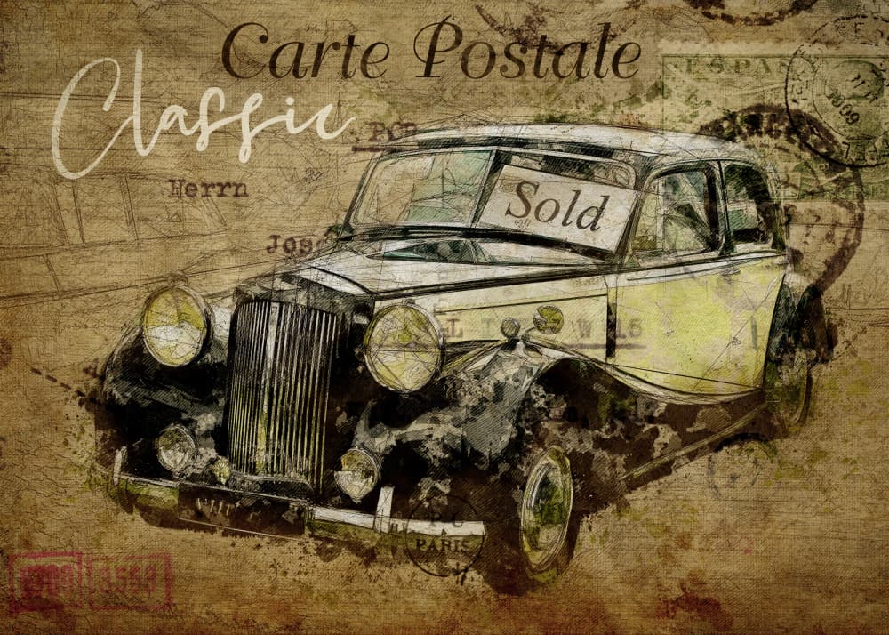 carte postal oldies car by Lembayung senja studio [Vintage Poster] — canvas wall art