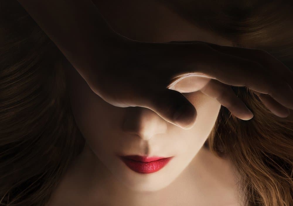 Hidden Gaze Red Lips by kazutoshikawakami — canvas wall art