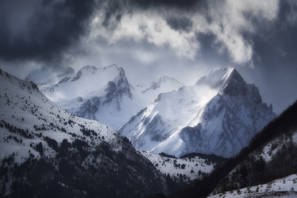 Dramatic Winter Mountains by Oskar Baglietto — canvas wall art