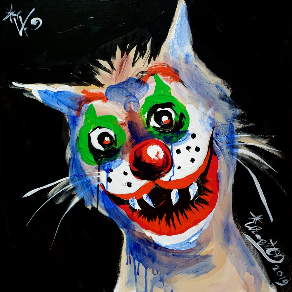 Creepy Clown Cat by Kanat Ibragimov — canvas wall art