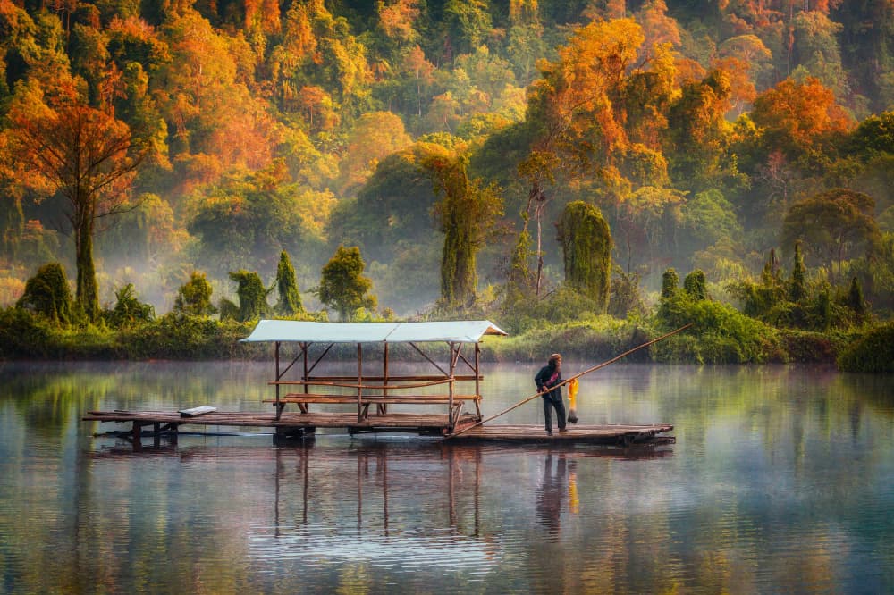 Misty Autumn Lake Fishing by Lety Liza — canvas wall art