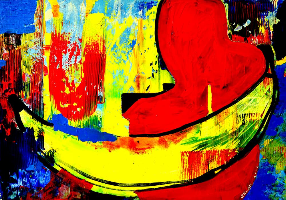 Red Banana Hug by Julija Belickienė — canvas wall art