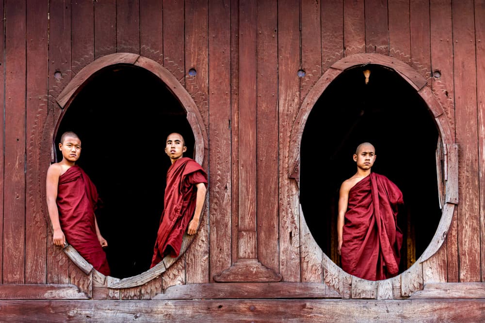 Young Monks in Windows by Gloria Staffa — canvas wall art