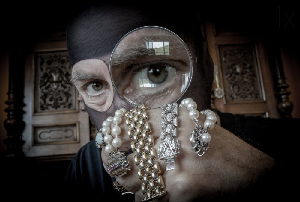 Masked Eye Inspecting Jewels by tom r. grabuschnigg (tomtitan) — canvas wall art