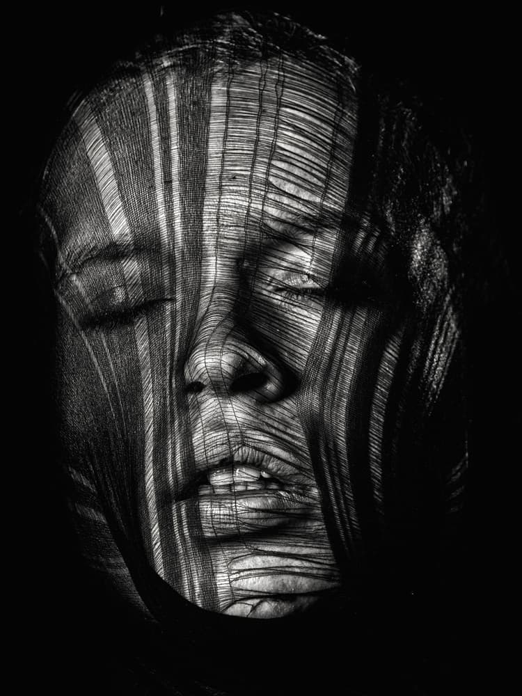 Abstract Lined Portrait by mario lotzin / uwe friessner — canvas wall art