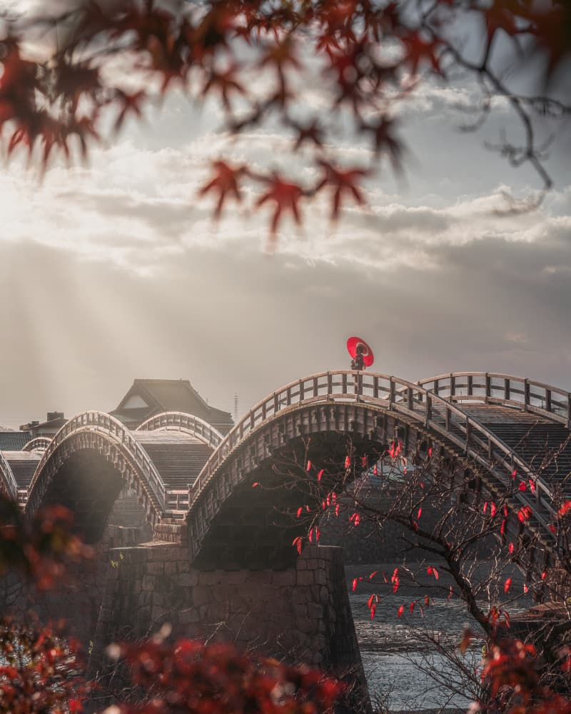 Autumn Bridge Red Umbrella by Vu van quan — canvas wall art
