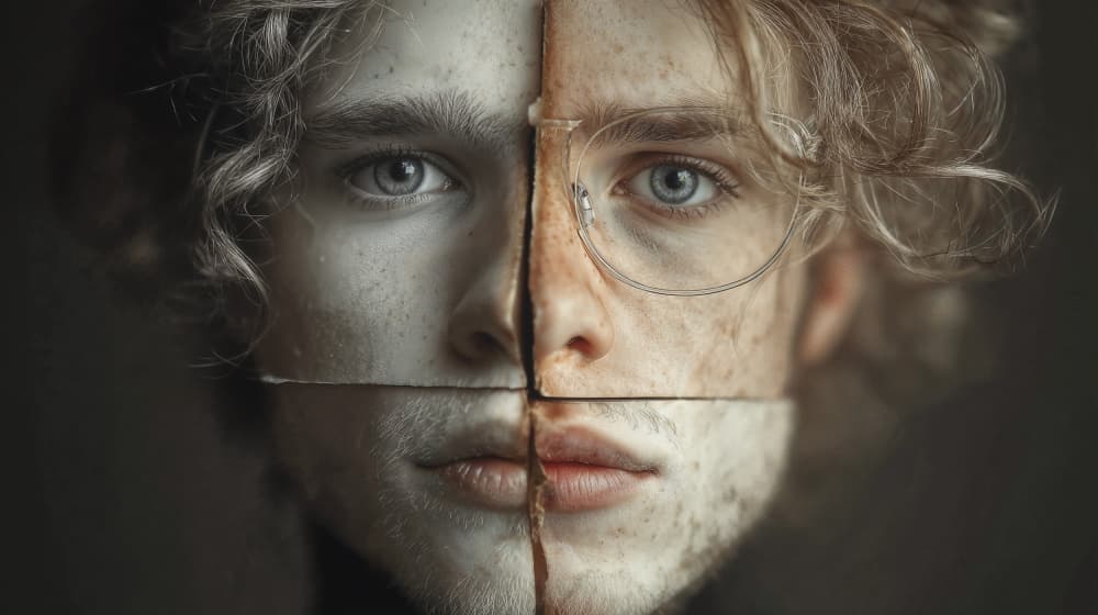 Split Face Portrait by DDiArte — canvas wall art