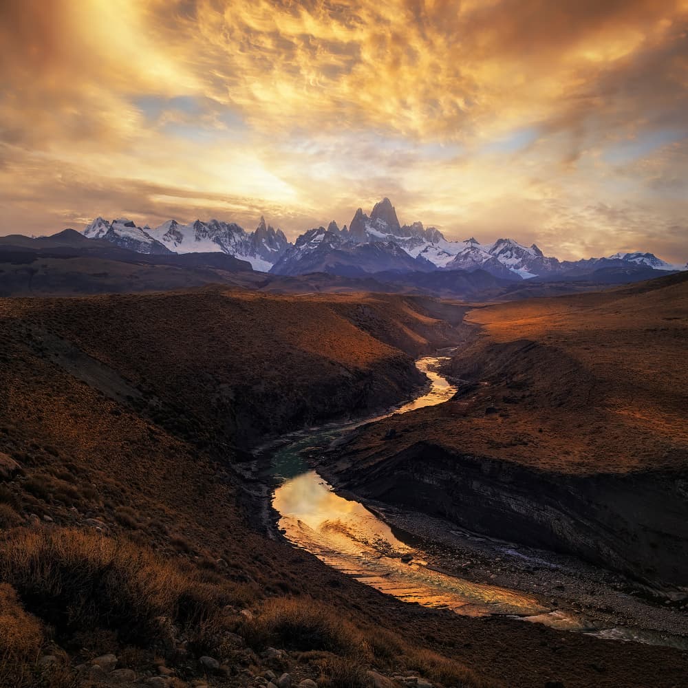 Golden Hour Mountain River by Yan Zhang — canvas wall art