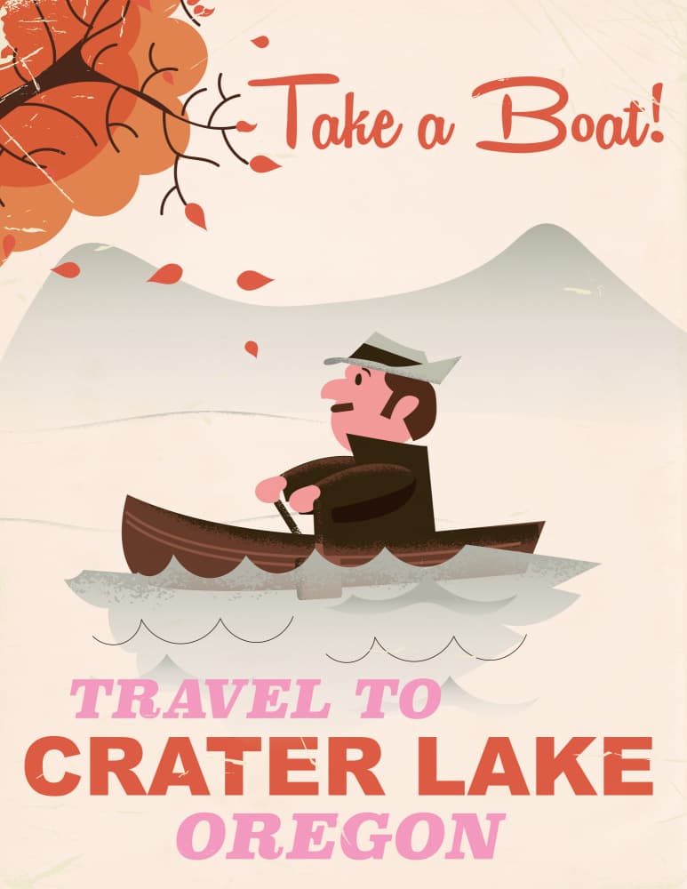 Vintage Crater Lake Boating by Nicholas — canvas wall art