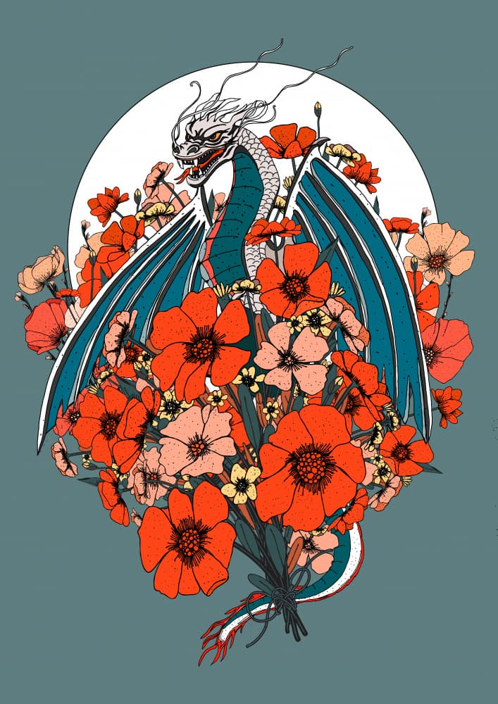 Fantasy Poppy Dragon by Nicholas — canvas wall art