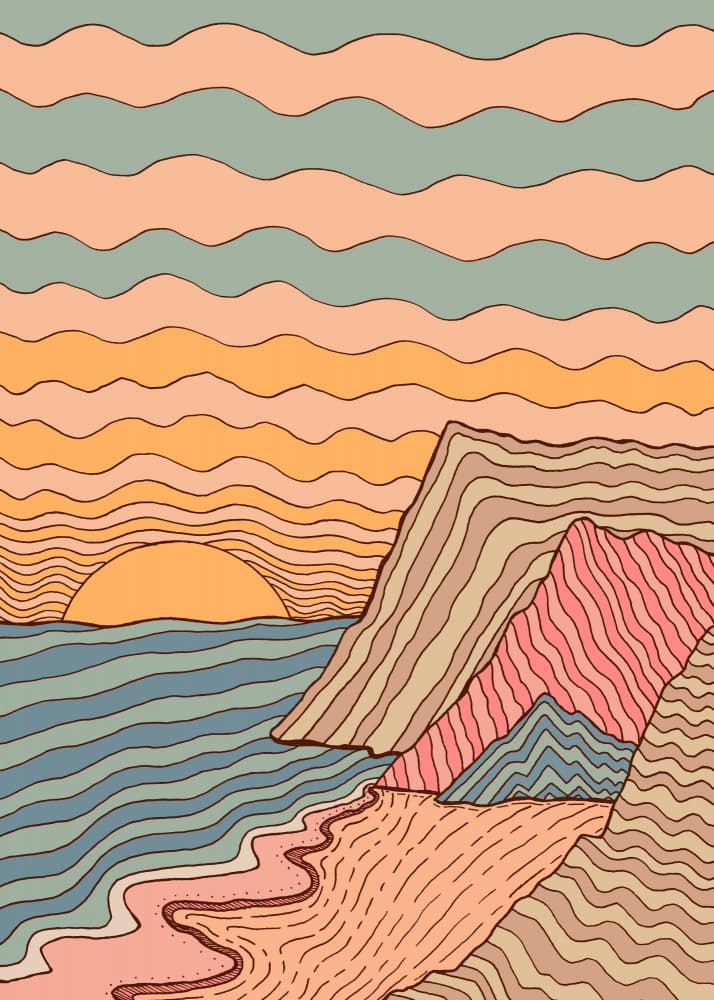 Wavy Coastal Sunset by Stephen Wade — canvas wall art