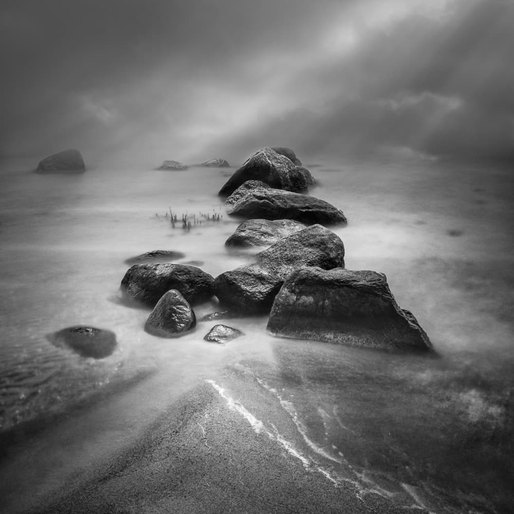 Misty Coastal Rocks by Joanna Maciszka — canvas wall art