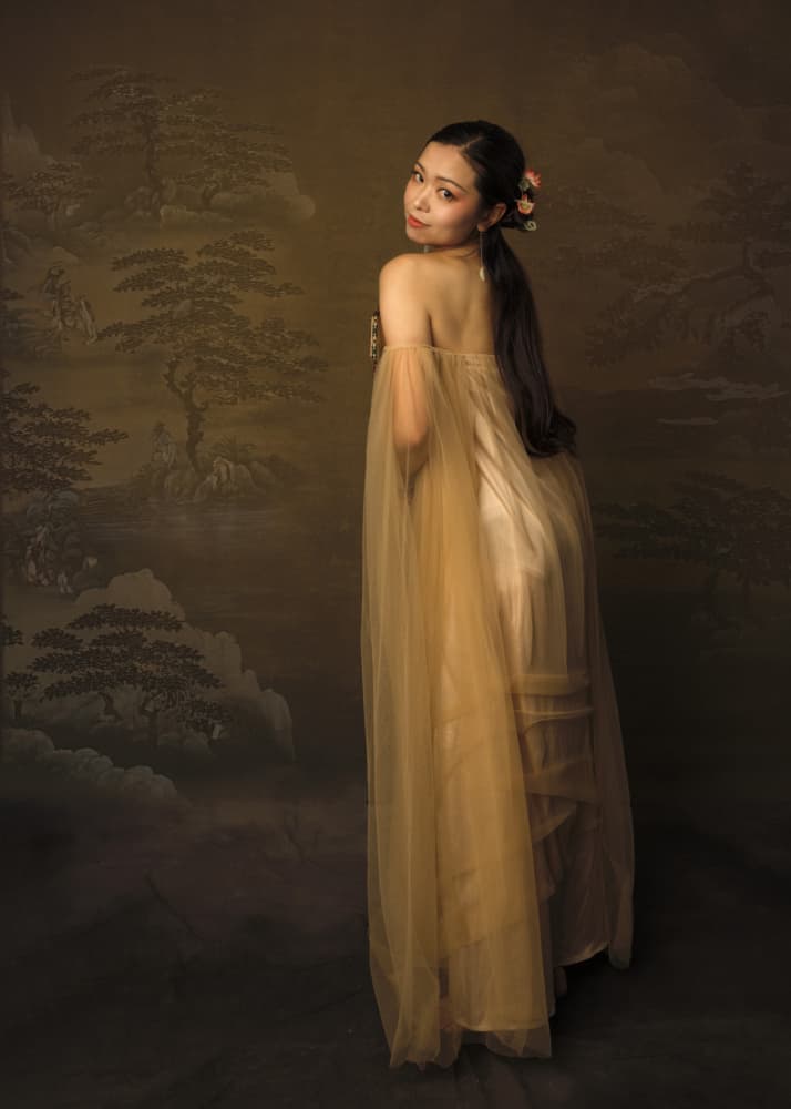 Graceful Golden Gown Portrait by Deming W — canvas wall art