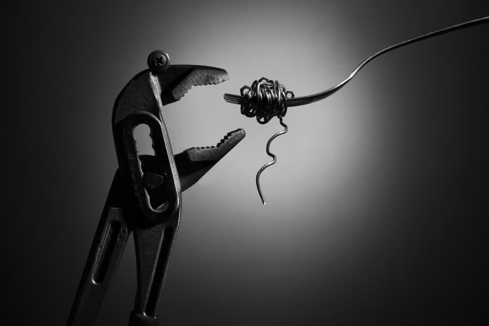 Pliers Eating Wire Spaghetti by Victoria  Glinka — canvas wall art