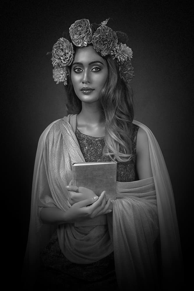 Elegant Floral Crown Portrait by PARTHA BHATTACHARYYA — canvas wall art