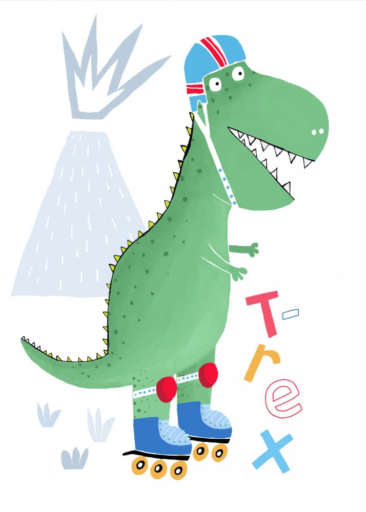 Roller Skating T-Rex by Carla Daly — canvas wall art