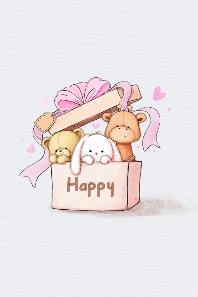 Happy Gift Box Friends by Xuan Thai — canvas wall art