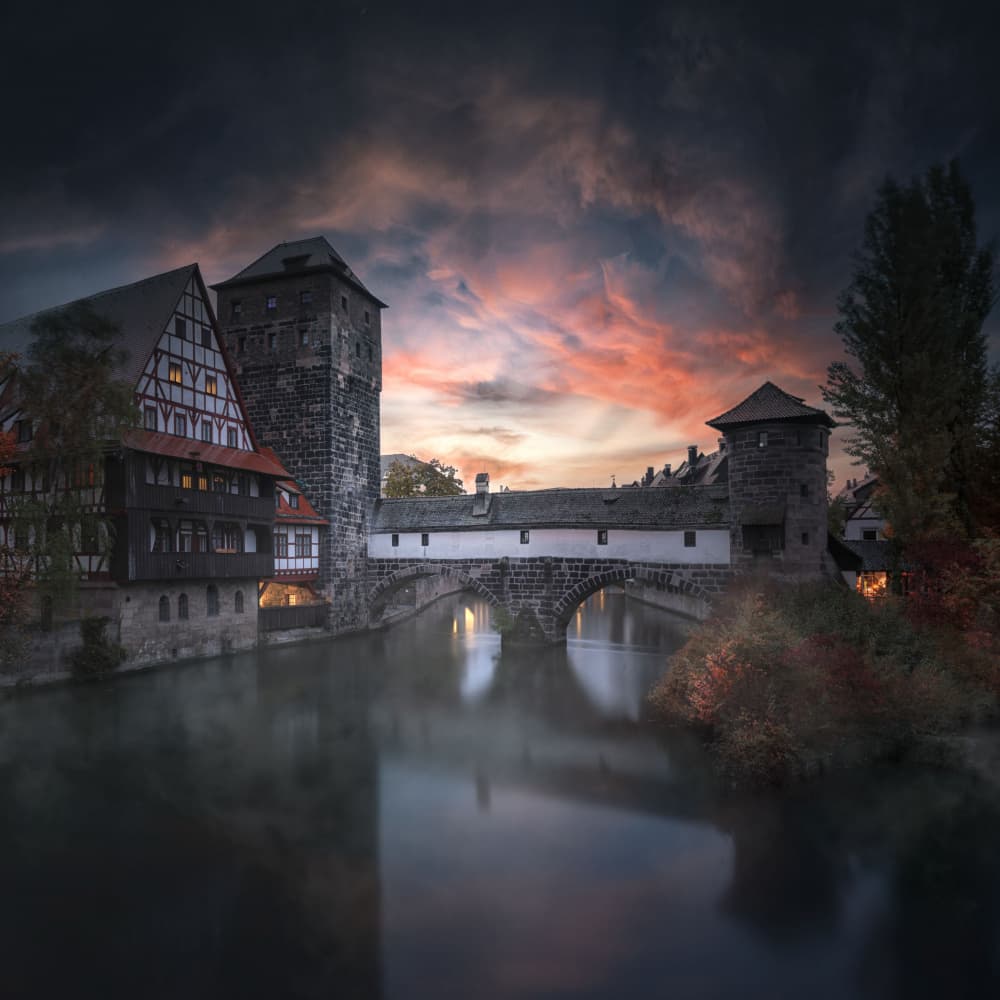 Nuremberg Old Bridge Sunset by Larry Deng APA — canvas wall art