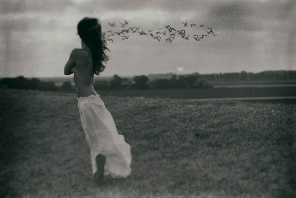 Ethereal Woman Flying Birds by Jacob Tuinenga — canvas wall art