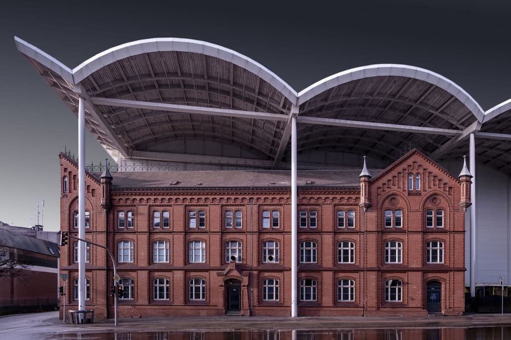 Historic Brick Modern Roof by Michael Eßig — canvas wall art