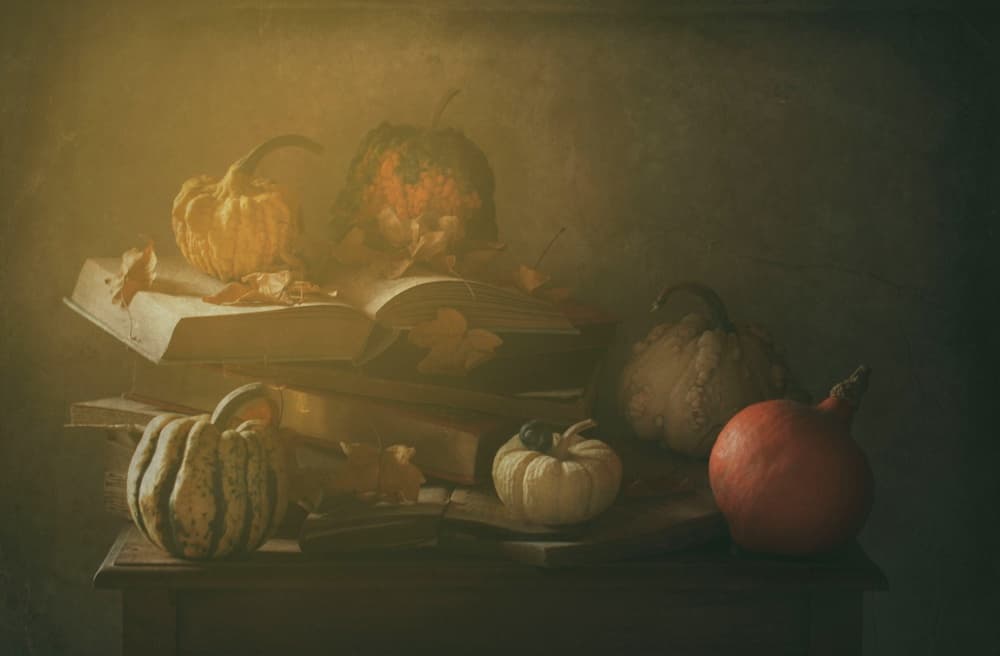 Autumn Books And Pumpkins by Delphine Devos — canvas wall art